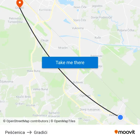 Pešćenica to Gradići map