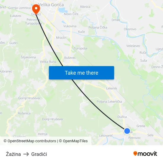 Žažina to Gradići map