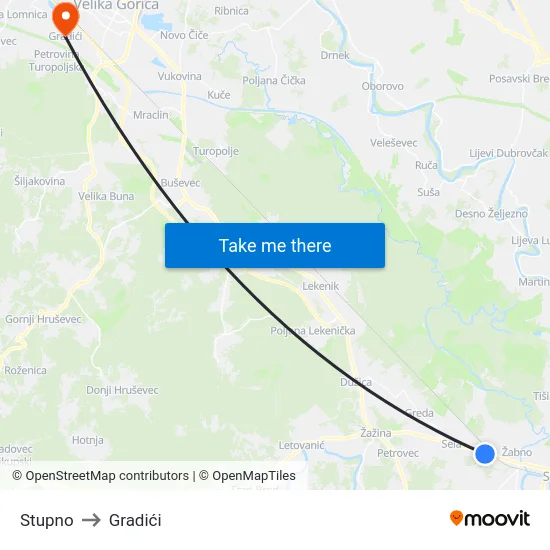 Stupno to Gradići map