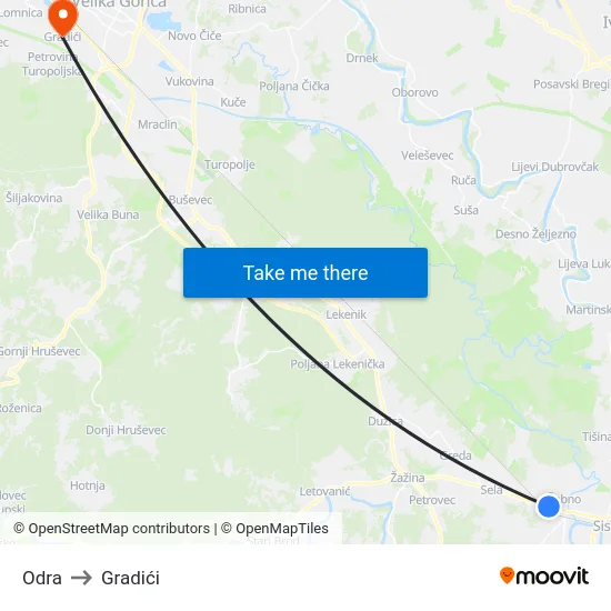 Odra to Gradići map