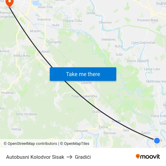 Autobusni Kolodvor Sisak to Gradići map