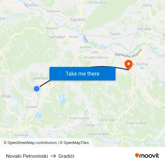 Novaki Petrovinski to Gradići map
