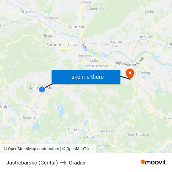 Jastrebarsko (Centar) to Gradići map