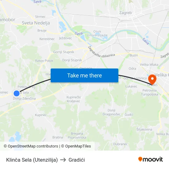 Klinča Sela (Utenzilija) to Gradići map