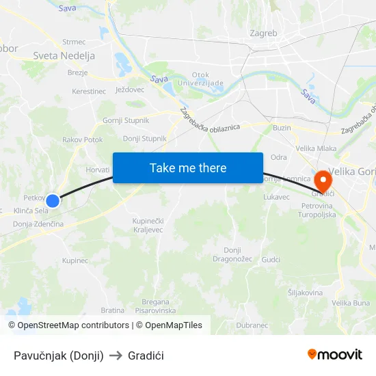 Pavučnjak (Donji) to Gradići map