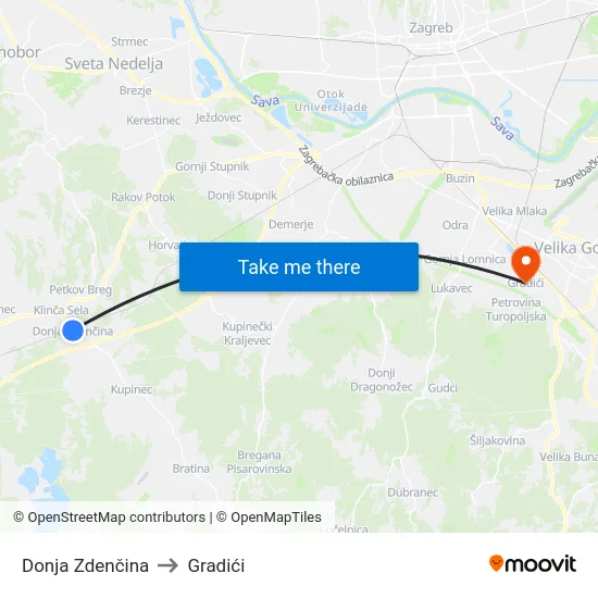 Donja Zdenčina to Gradići map