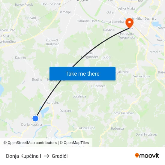 Donja Kupčina I to Gradići map