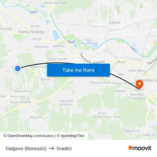 Galgovo (Konosići) to Gradići map