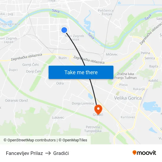 Fancevljev Prilaz to Gradići map