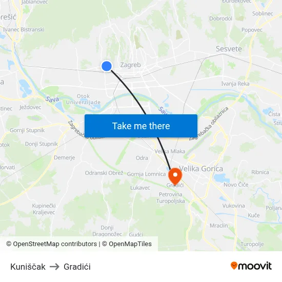 Kuniščak to Gradići map