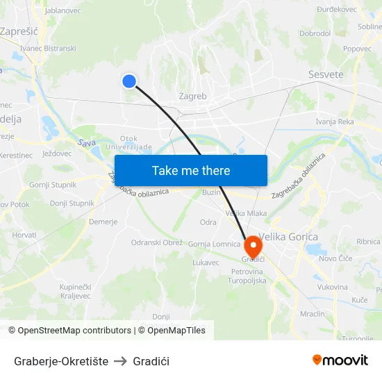 Graberje-Okretište to Gradići map