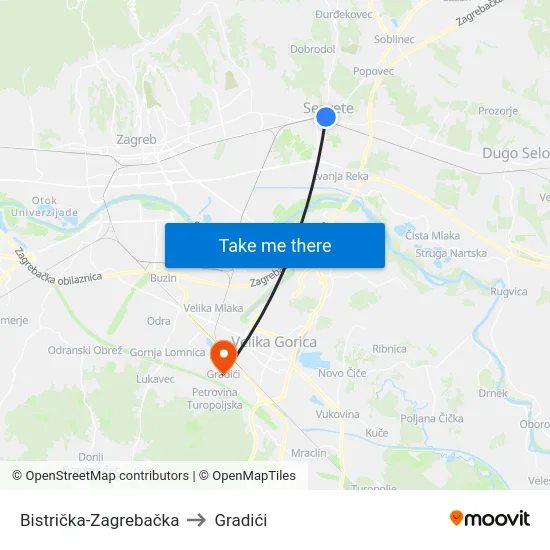 Bistrička-Zagrebačka to Gradići map