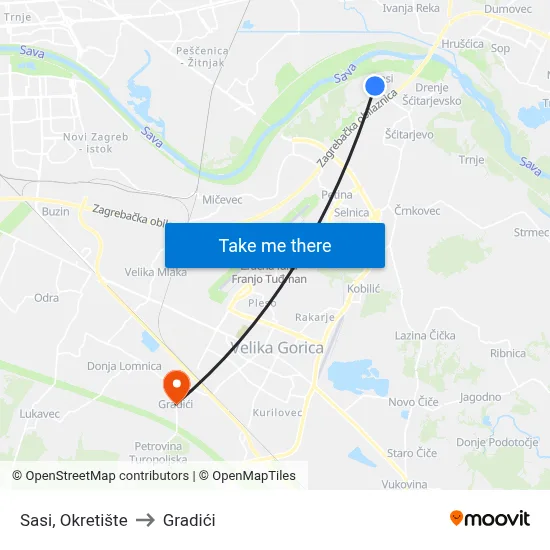 Sasi, Okretište to Gradići map