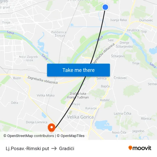 Lj.Posav.-Rimski put to Gradići map