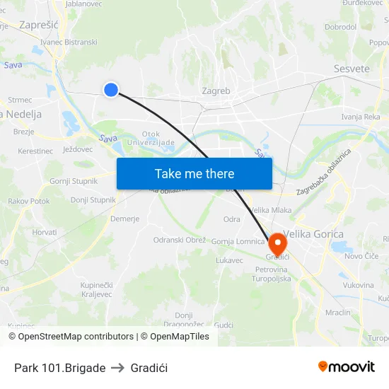 Park 101.Brigade to Gradići map