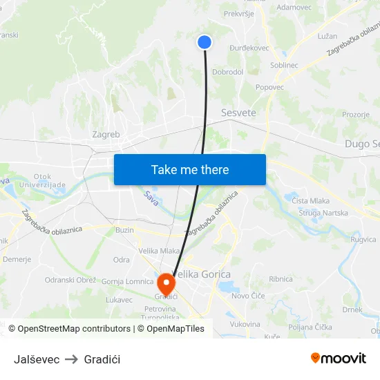 Jalševec to Gradići map