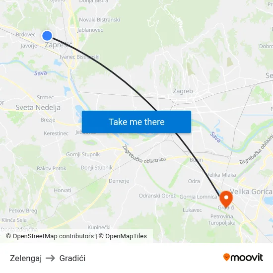 Zelengaj to Gradići map