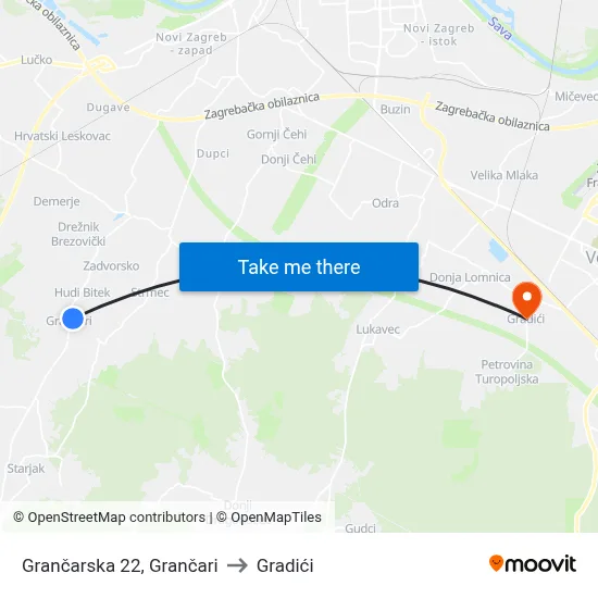 Grančarska 22, Grančari to Gradići map