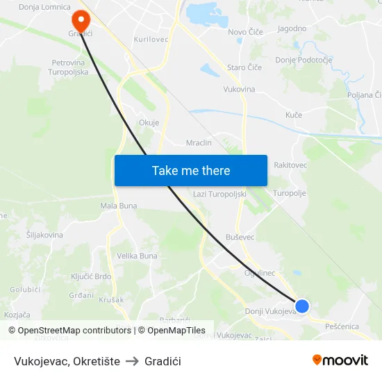 Vukojevac, Okretište to Gradići map