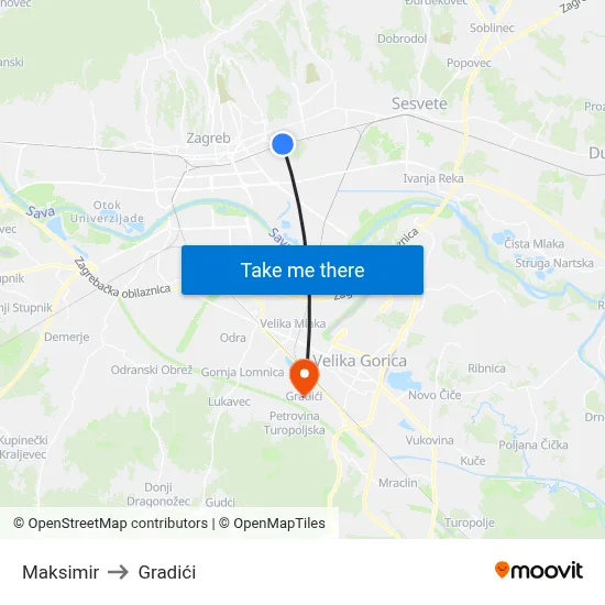 Maksimir to Gradići map