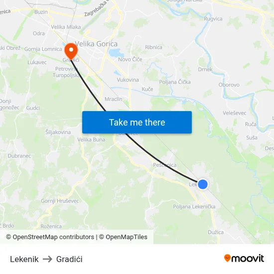 Lekenik to Gradići map