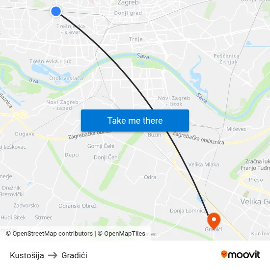Kustošija to Gradići map