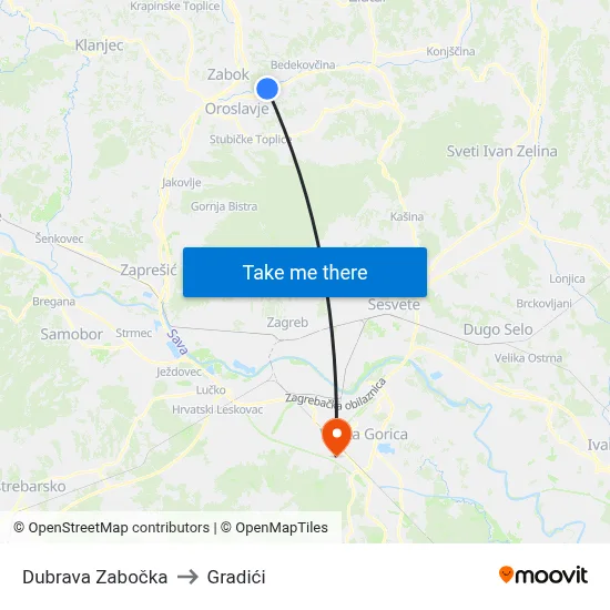 Dubrava Zabočka to Gradići map