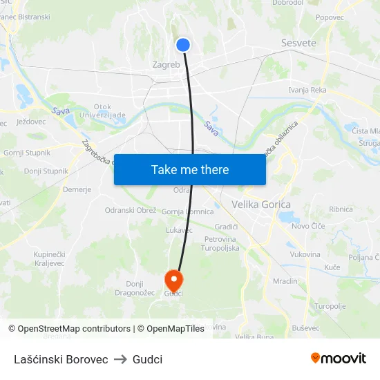 Lašćinski Borovec to Gudci map