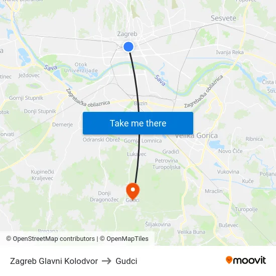 Zagreb Glavni Kolodvor to Gudci map