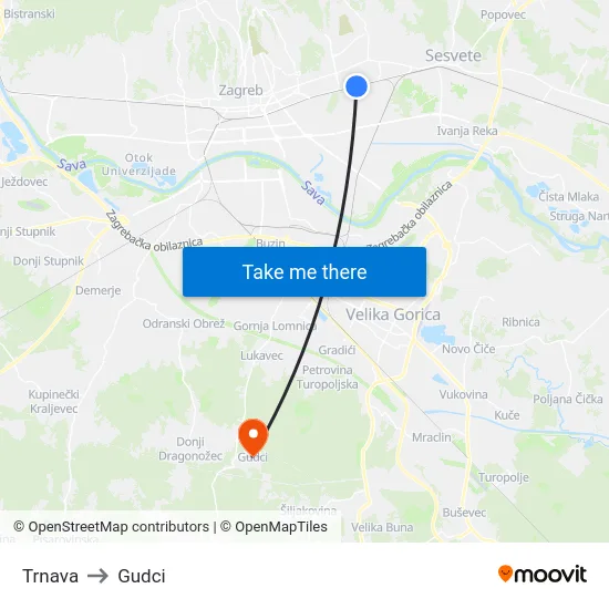 Trnava to Gudci map