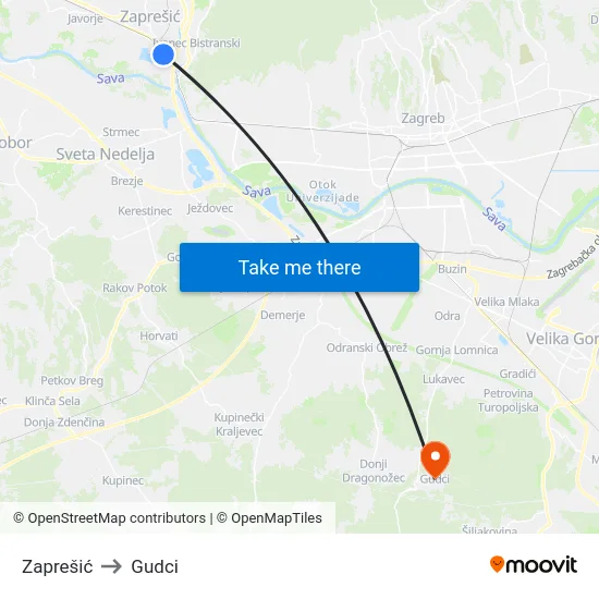 Zaprešić to Gudci map