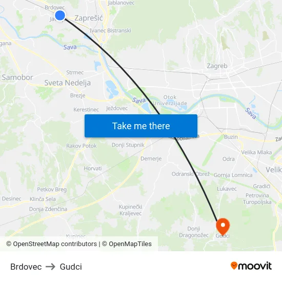 Brdovec to Gudci map