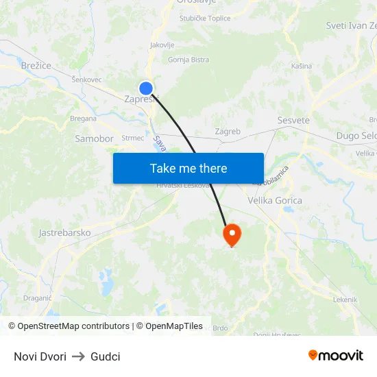 Novi Dvori to Gudci map