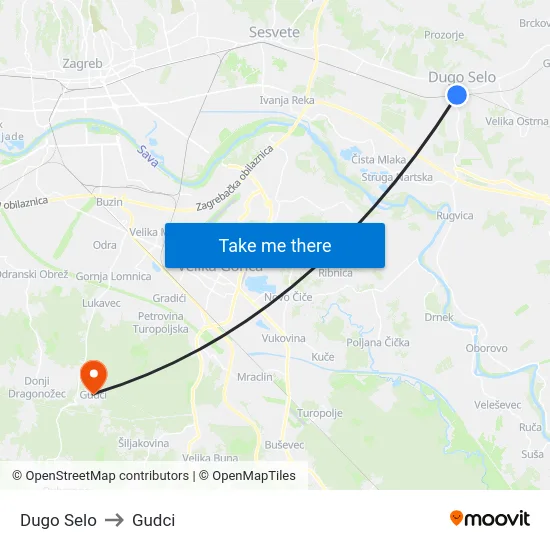 Dugo Selo to Gudci map