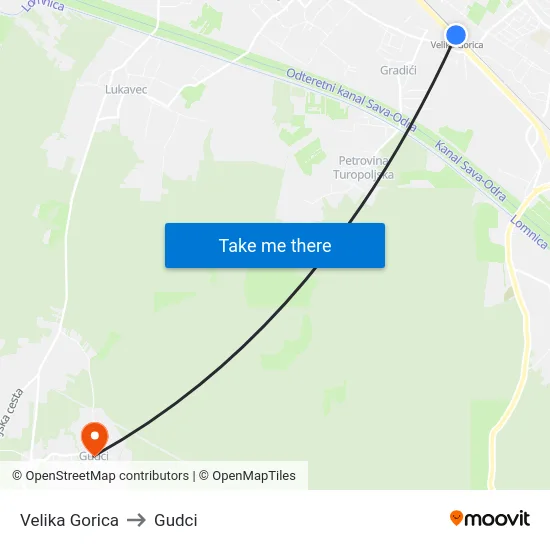 Velika Gorica to Gudci map