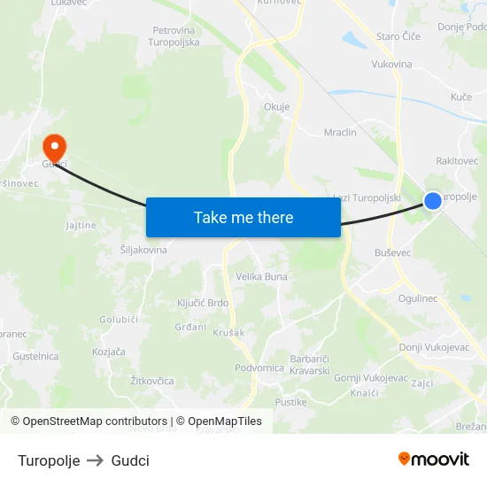 Turopolje to Gudci map