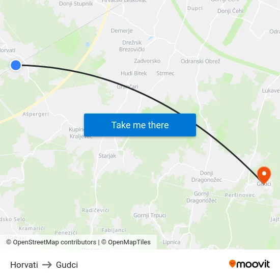 Horvati to Gudci map