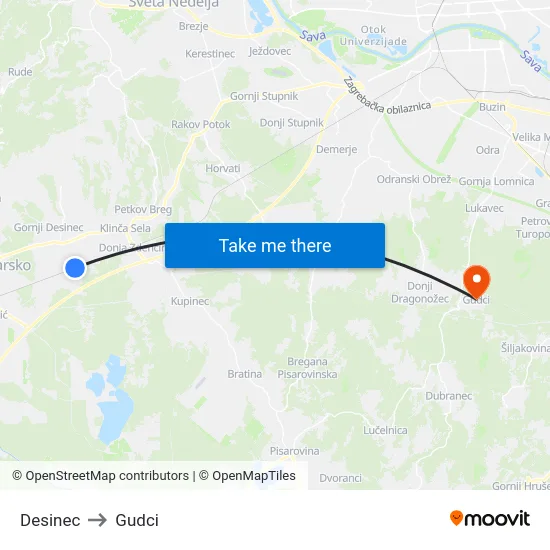 Desinec to Gudci map