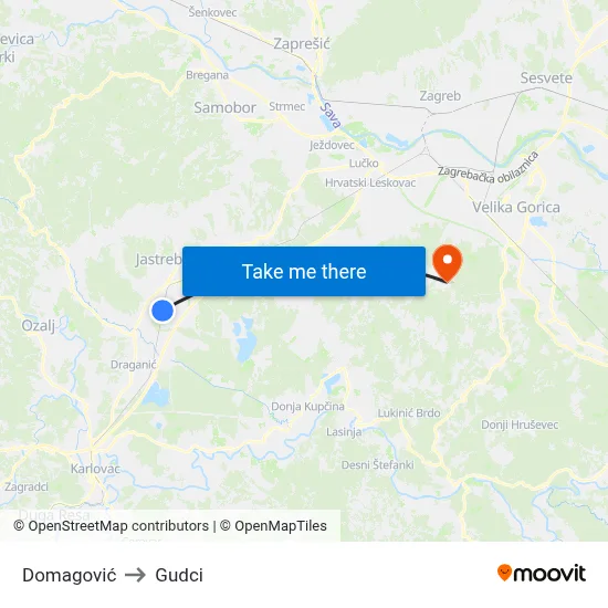 Domagović to Gudci map