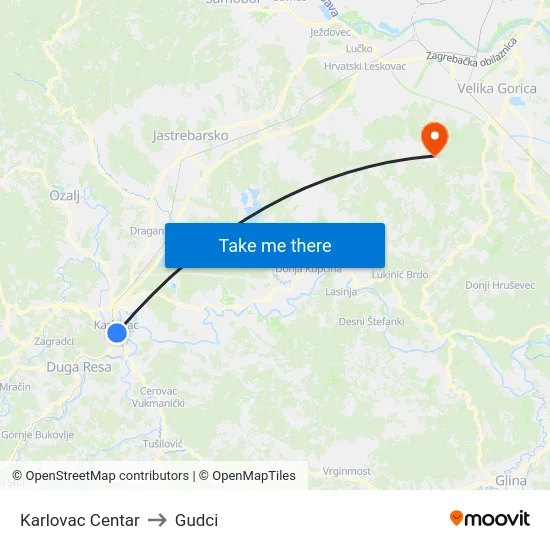 Karlovac Centar to Gudci map