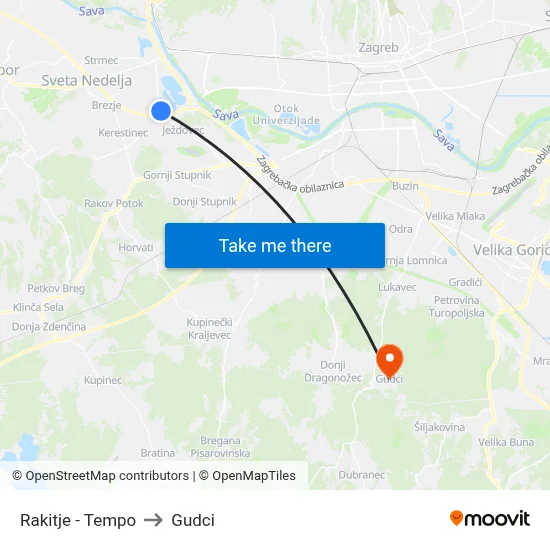 Rakitje - Tempo to Gudci map