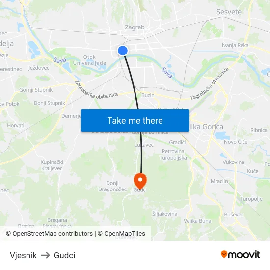 Vjesnik to Gudci map