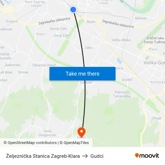 Željeznička Stanica Zagreb-Klara to Gudci map