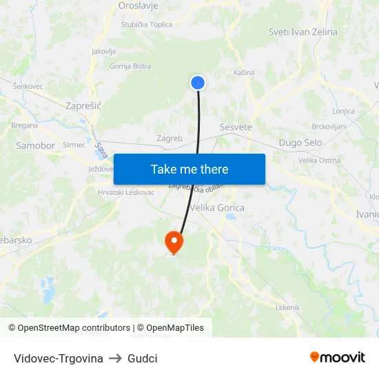 Vidovec-Trgovina to Gudci map
