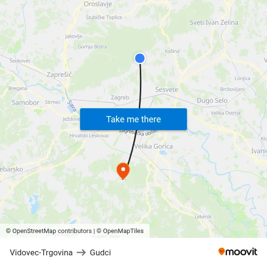 Vidovec-Trgovina to Gudci map