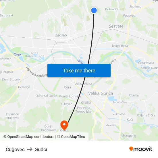 Čugovec to Gudci map