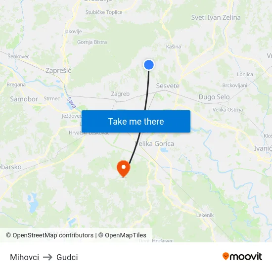 Mihovci to Gudci map