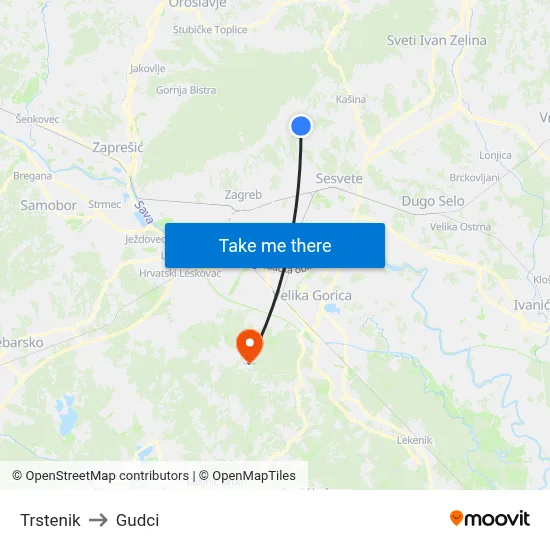 Trstenik to Gudci map