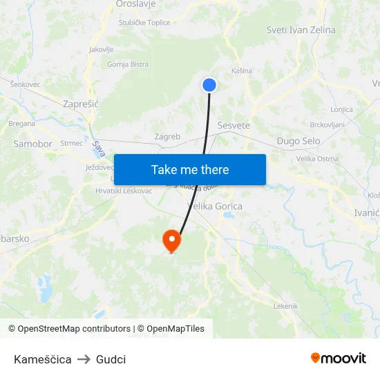 Kameščica to Gudci map