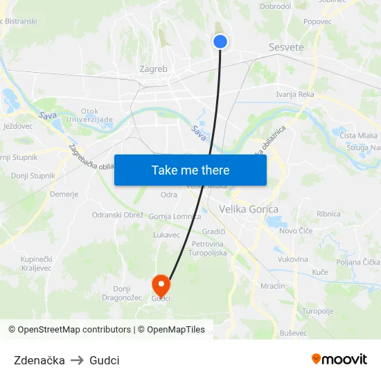 Zdenačka to Gudci map